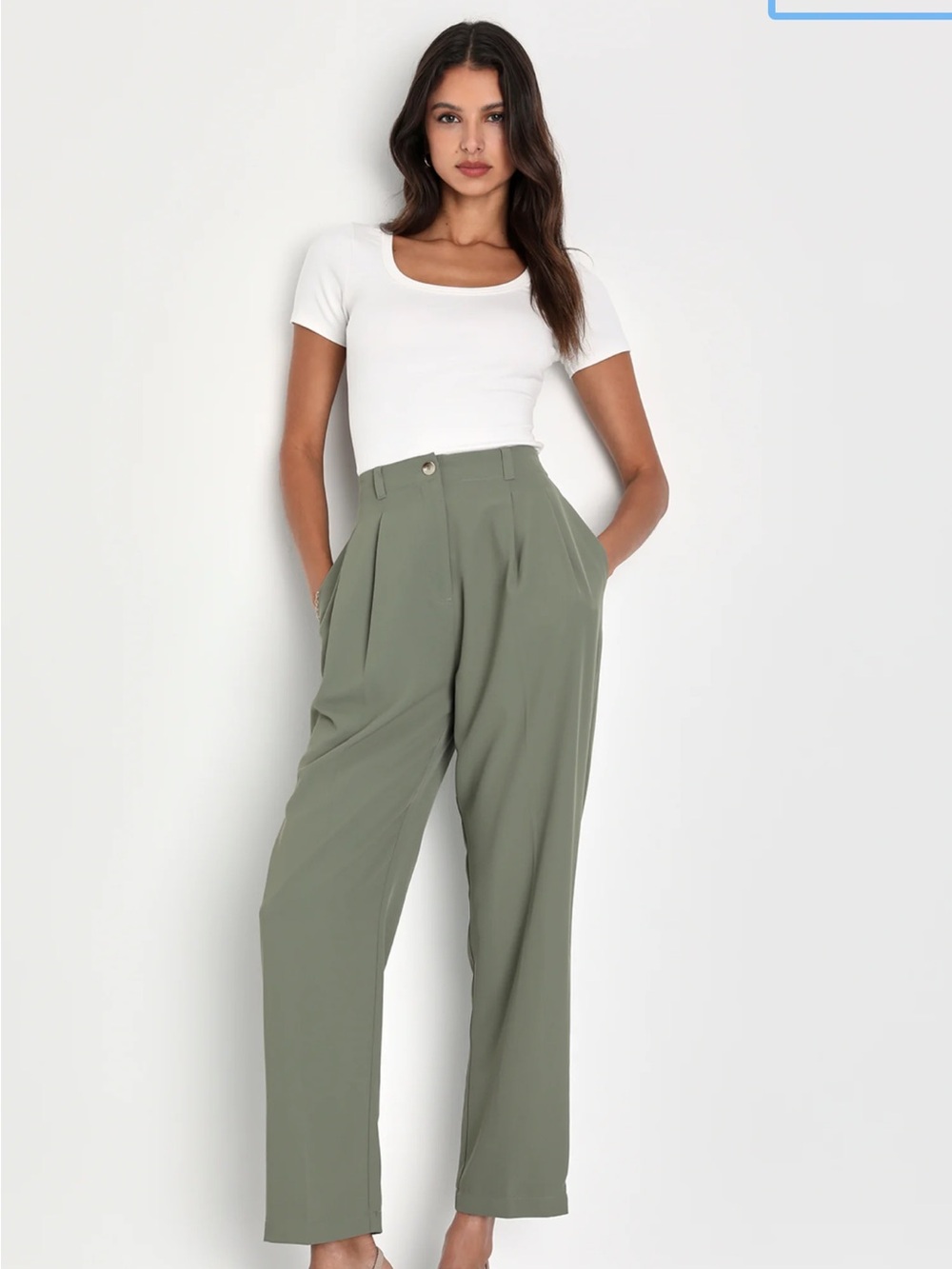 Lulu's Sophisticated Company Sage Green Straight Leg Trouser Pants